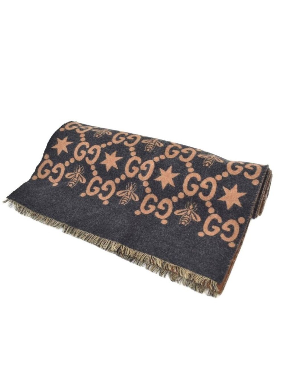 Gucci Bee & Star GG Jacquard Scarf Shawl Black Brown
